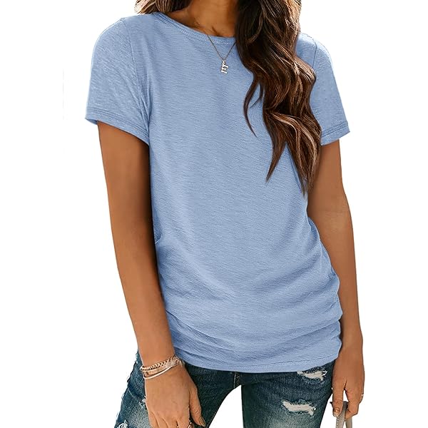 Sentmoon Womens Loose Fit Shirts Crew Neck Short Sleeve Tops Workout Casual Basic Plus Size Womens Summer Tops 2025 Up To 40 Off