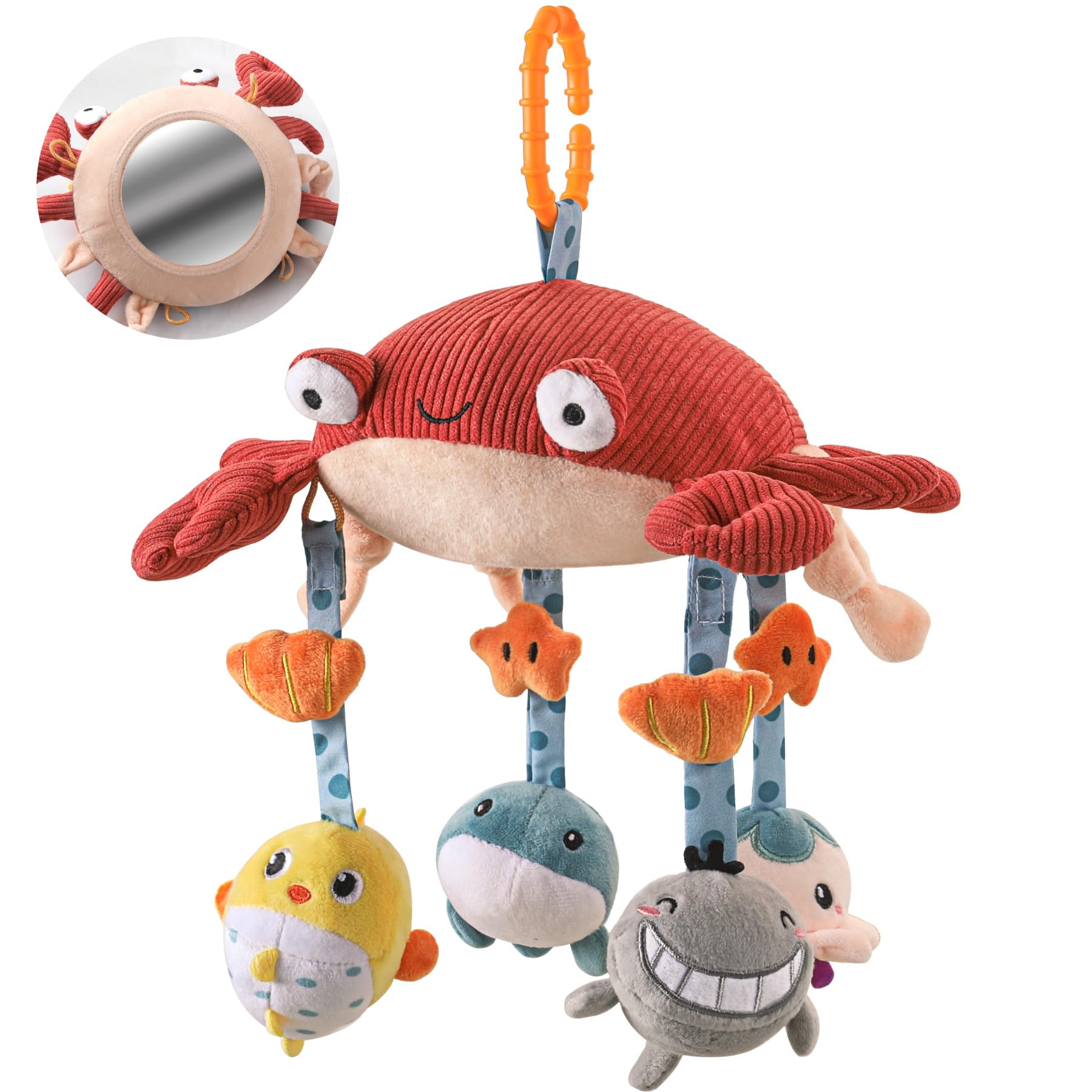 TUMAMA Baby Hanging Toys Tummy Time Mirror for Crib Mobile, Activity Plush Animal Stroller Soft Sets for 0-12 Months, Newborn, Infant, Toddlers Birthday Gift Marine Animal Doll