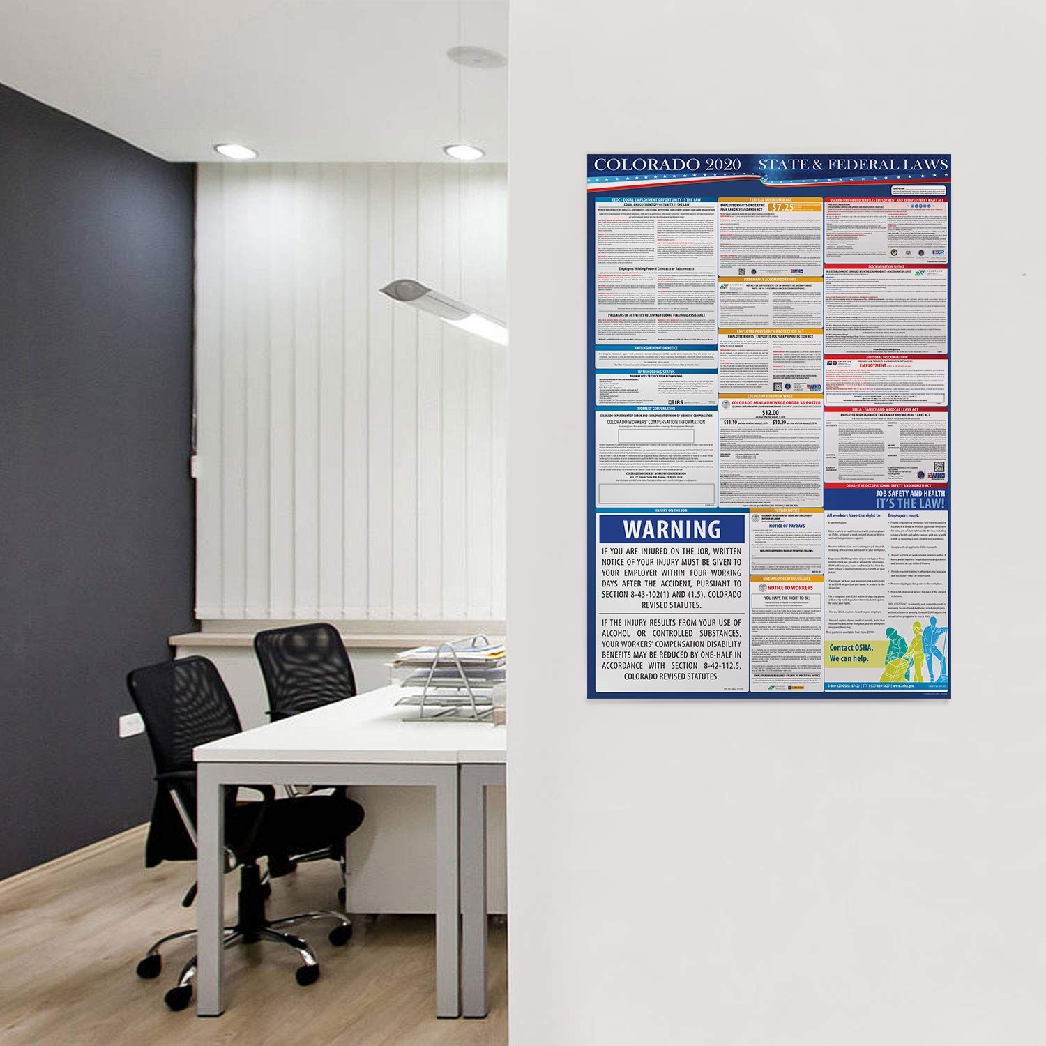 Laminated All in One Required Posting OSHA Workplace Compliant 24 x 36 2020 Colorado State and