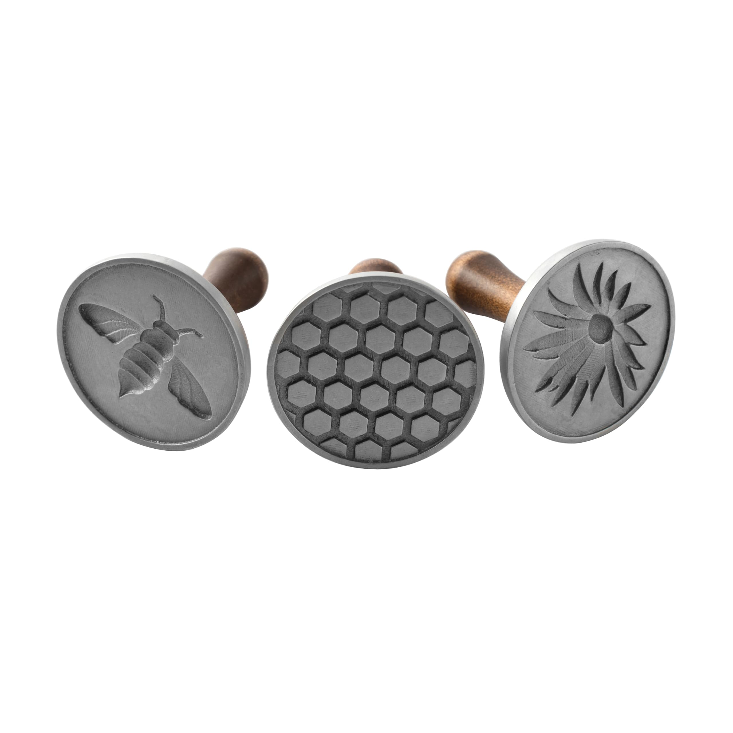 Nordic Ware 01250 Honey Bees Cookie Stamps (Set of 3), Sturdy Cast Aluminium with Removable Hardwood Handles, Silver