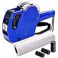 KPX MX5500 Pricing Tag Gun with 5150 pcs White Label Gun Stickers & 3 Extra Inker Rollers, Pricing Label Gun, 8 Digits Retail Pricing Gun and Labels for Grocery Store, Food (Blue)