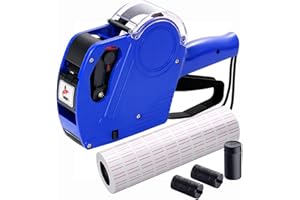 KPX MX5500 Pricing Tag Gun with 5150 pcs White Label Gun Stickers & 3 Extra Inker Rollers, Pricing Label Gun, 8 Digits Retail Pricing Gun and Labels for Grocery Store, Food (Blue)