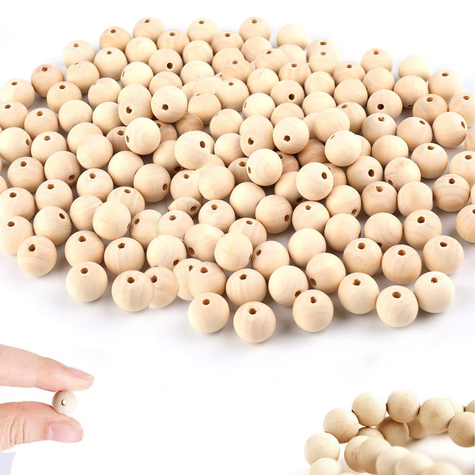 Unfinished Round Wood Beads Set - Natural Decorative Beads for DIY Crafts and Jewelry Making (500pcs, 10mm)
