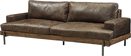 Homeroots Furniture Sofa In Distressed Chocolate Top Grain Leather