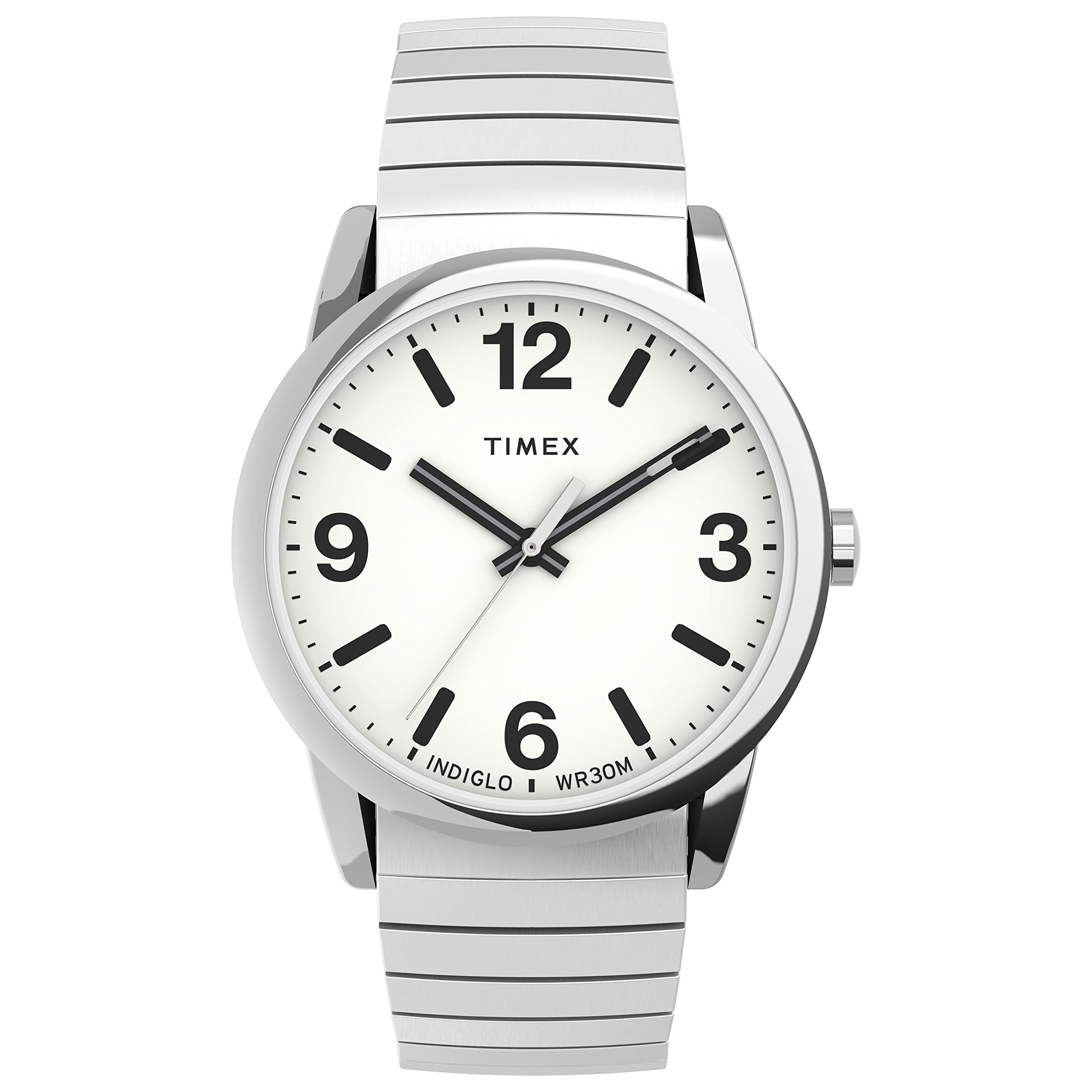Photo 1 of Timex Men's Easy Reader Bold 38mm Perfect Fit Watch – Silver-Tone Case White Dial with Silver-Tone Expansion Band