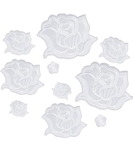 Set Of 2 White Rose Iron/ Sew On Full Embroidered Patch Appliqués Badge - Foto 8