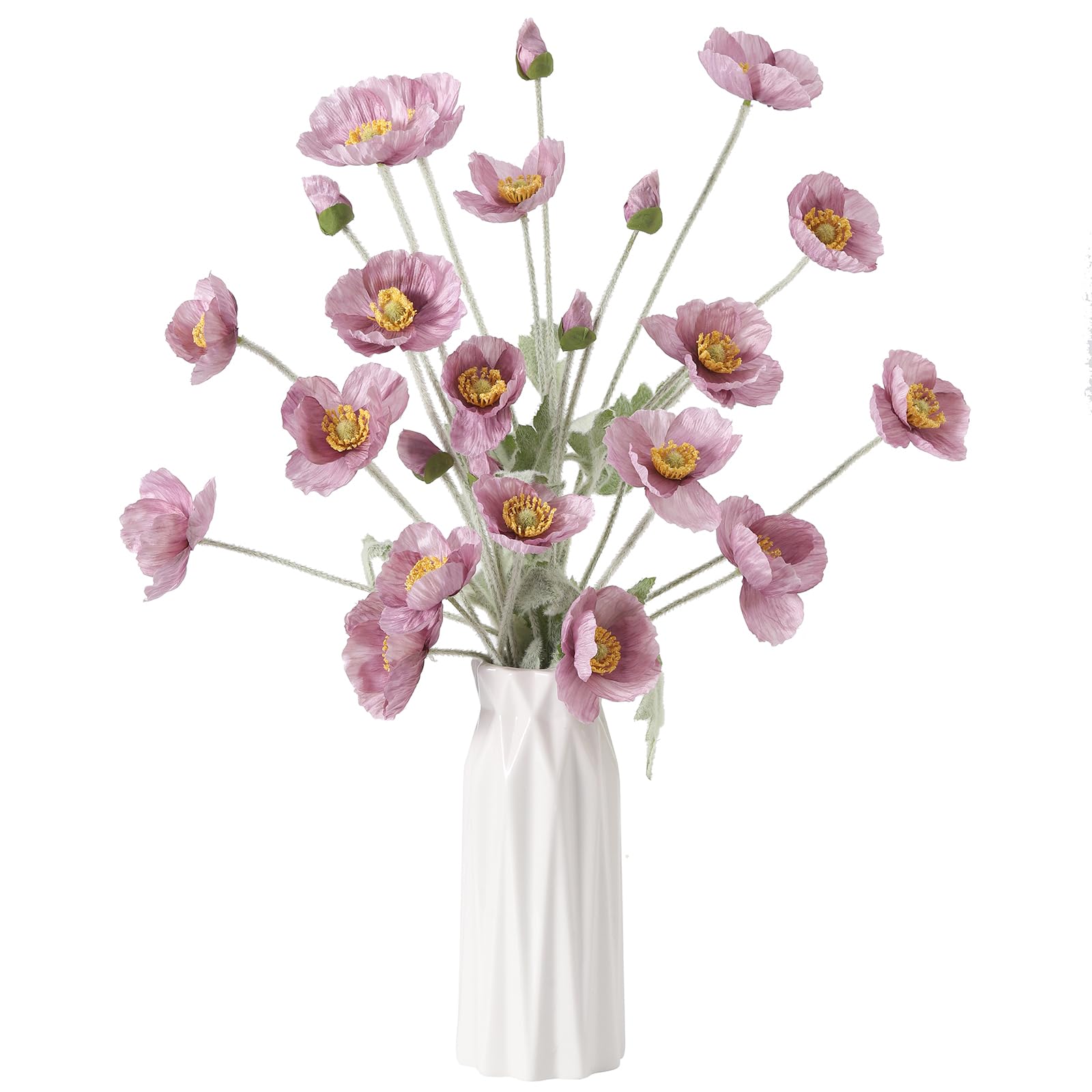 DuHouse 6 Pcs Artificial Poppies Flowers Silk Poppy Flowers for Home Table Centerpieces Decoration Office Wedding(Light Purple)
