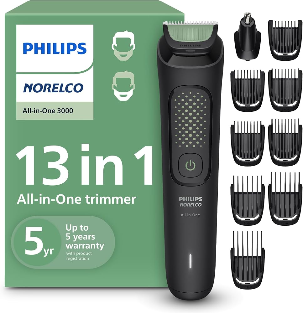 Philips Norelco All-in-One 3000 Series 13 in 1 Trimmer, Beard Styler & Men's Hair Clipper, 9 Length Settings & Self-Sharpenin