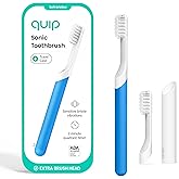 Quip Sonic Electric Toothbrush for Adults - Time Travel & Soft Bristles with Travel Case & Replacement Brush Head - 3 Month Battery Life, Plastic Handle - Blue