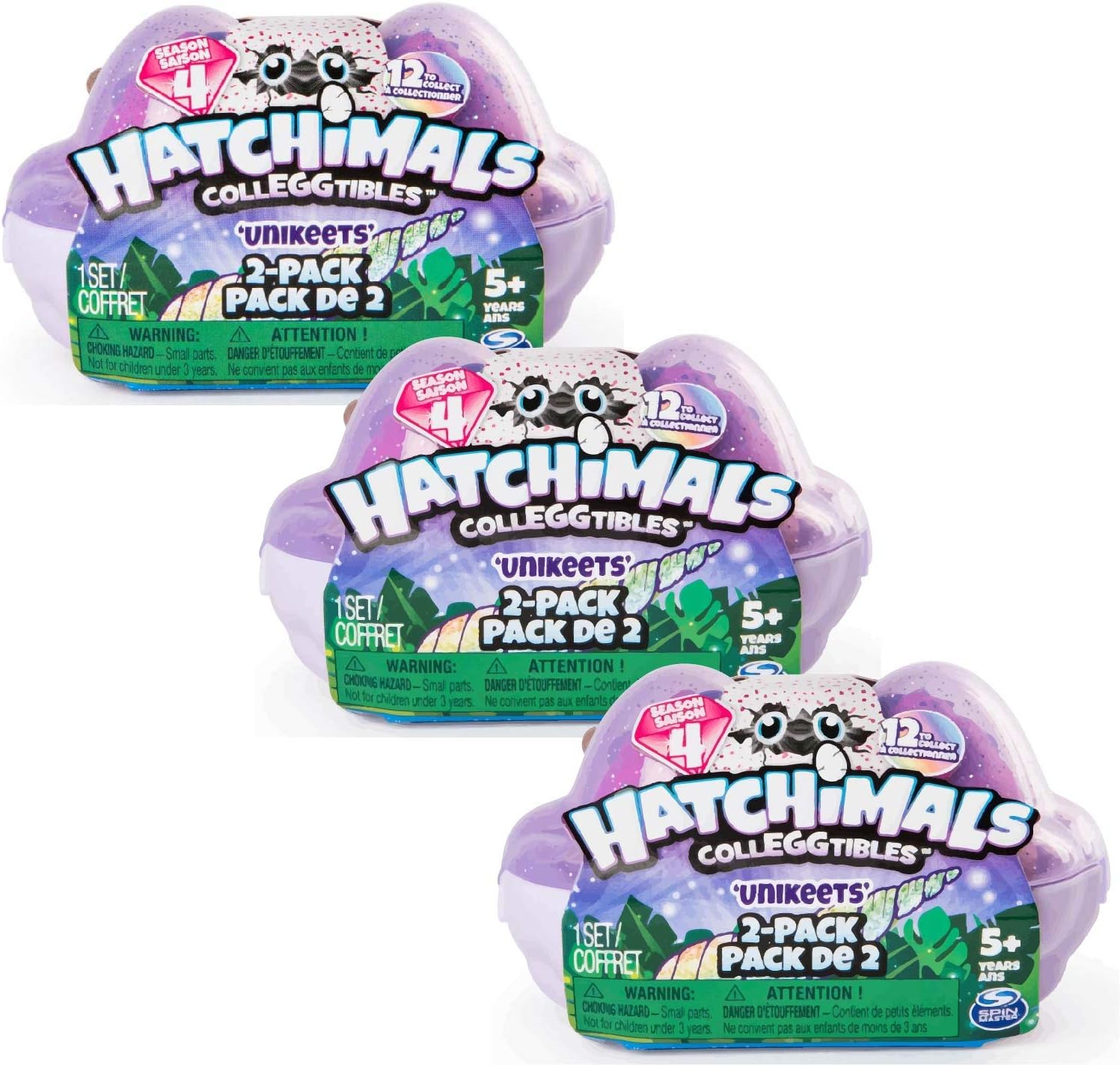 SpinMaster Hatchimals CollEGGtibles 2-Pack Unikeets Egg Carton, Bundle of 3 Cartons, Ages 5 and Up (Styles and Colors May Vary)