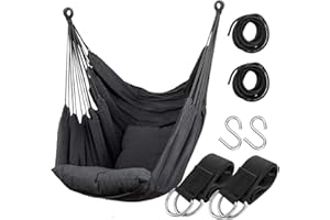 Hammock Chair Hanging Rope Swing Seat for Indoor Outdoor, Sturdy Cotton Weave Hammock Swing, Max 300Lbs Hanging Hammock Chair