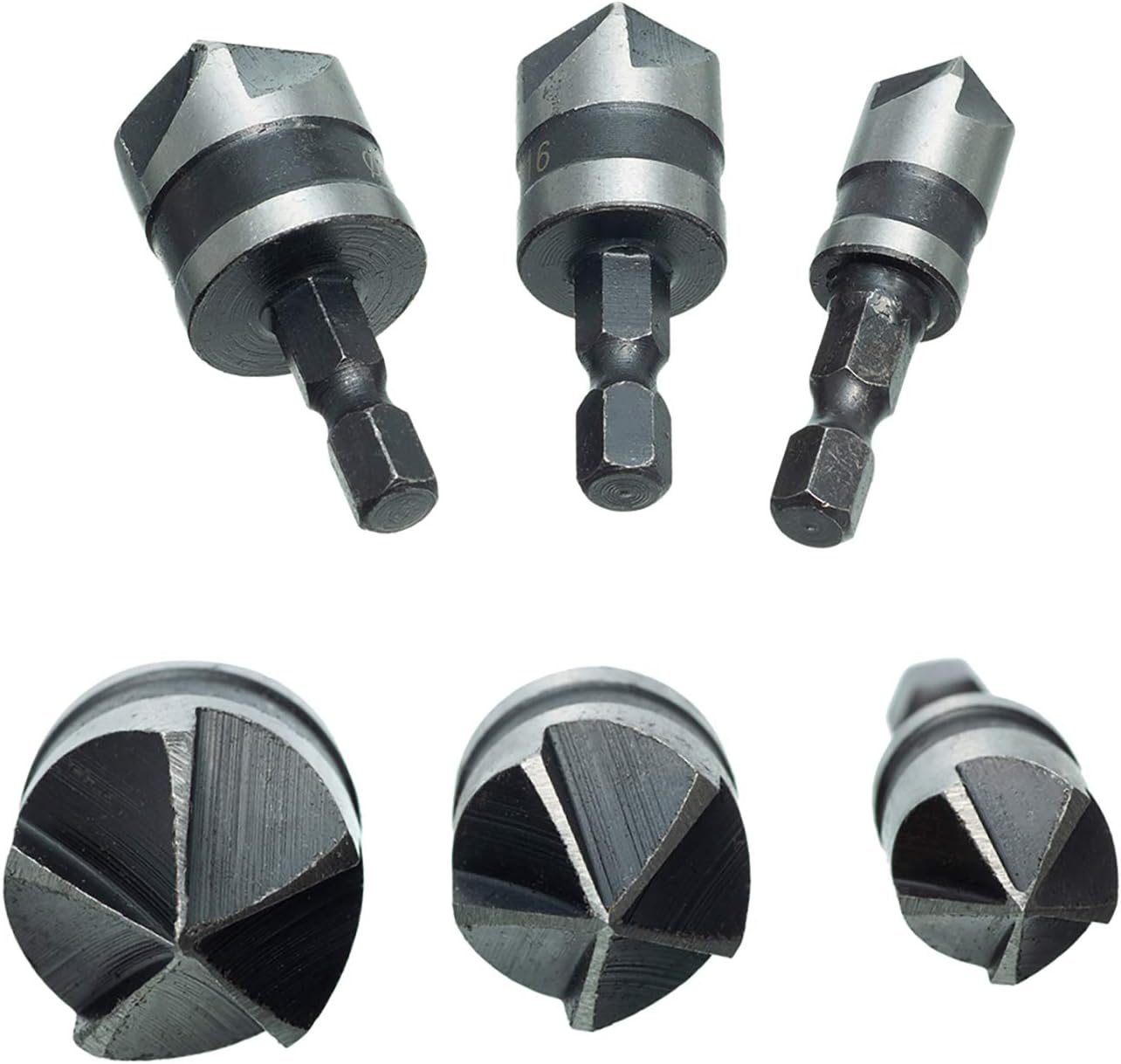 HPMAISON 3pcs 1/4 Inch Hex Shank Woodworking Chamfering Countersink Drill Bit Set 5 Flute 90 Degree Center Countersink Bits 12mm 16mm 19mm for Wood Plastic Aluminium Chamfering - Image 4