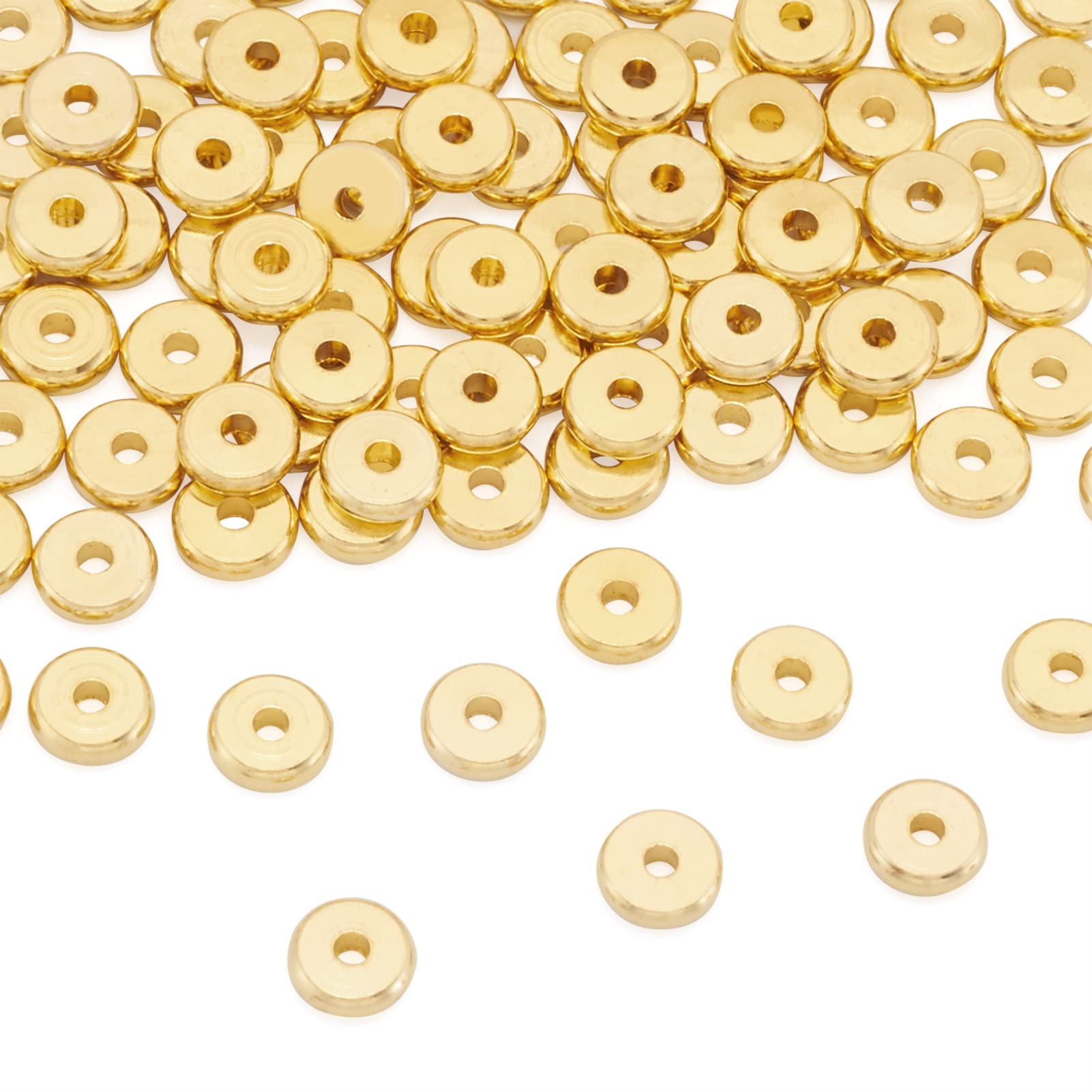 Craftdady 100Pcs 6mm Flat Round Disc Beads Heishi Golden Metal Spacers Disk Bead for Jewellery Bracelet Necklace Making, Hole:2mm