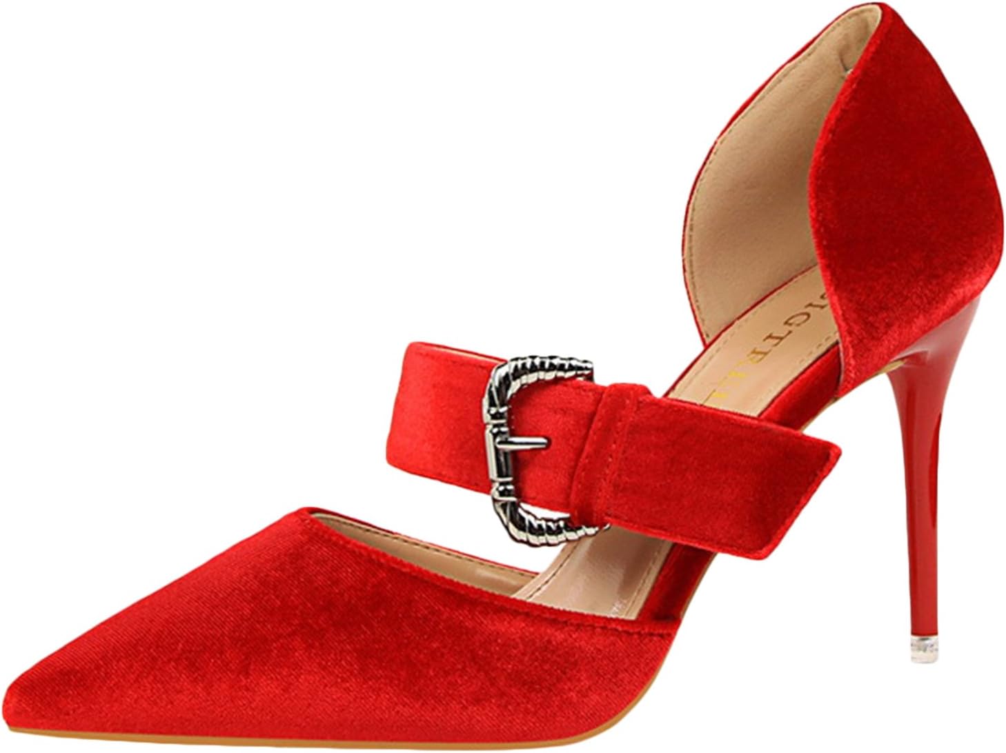 Oasap Women's Pointed Toe Buckle High Heels Suede Sandals