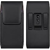 COANJIUO Leather Cell Phone Holster with Belt Clip Strong Magnetic Closure for iPhone Pro Max, Plus 17 16 15 14 13 12 16e, Samsung Galaxy Plus, FE S25 S24 S23 S22 S21, L-Black