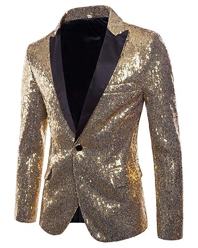 Mens Fashion Sequins Dress Coat Slim Fit Party Jacket Shiny
