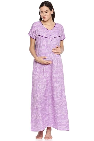 Womens Purple Printed Maternity Nightdress