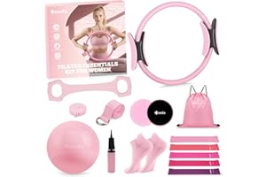 Hoedia 17 PCS Home Pilates Kit for Women, Pilates Equipment Ring and Ball Set with Resistance Bands, Yoga Strap, Core Sliders, Socks, Bag & Guide for Starter Home Workout Fitness Gym Essentials
