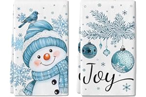 SUZEJHE Christmas Hand Towels for Bathroom Set of 2, Xmas Snowman Joy Bath Hand Towels for Kitchen Home Hotel Gym Spa Yoga Farmhouse Winter Decorative 18x26 Inch