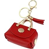 uxcell Coin Purse Keychain, Cute Mini Handbags Purse Charm Keychain with Tassels, Leather Bag Charm Accessories for Women Girls Headset Bag Backpacks Decor, (Red)