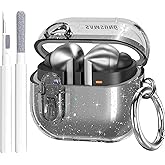OTOPO Compatible with Samsung Galaxy Bud 3 Pro Case/Buds3/Buds 3 FE Case Clear Lock Clip with Cleaner Kit, Transparent TPU Galaxy Buds Pro 3 Protective Cover Men Women with Carabiner, Glitter Black