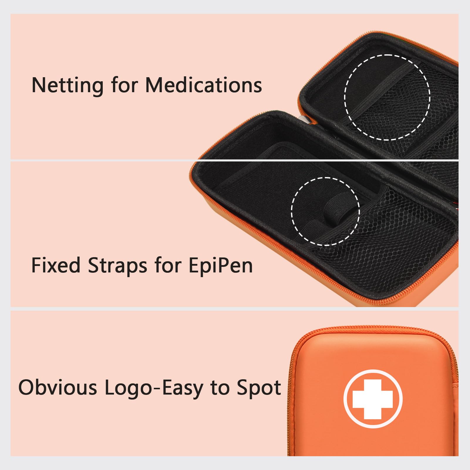 Klawdsky EpiPen Carry Case, Hard Emergency Medical Bag with Carabiner-for 2 EpiPens, Asthma Inhaler, Auvi-Q,Eye Drops,Anti-Histamine,Allergy Medication,Diabetes Travel Case for Adults (Normal Size)