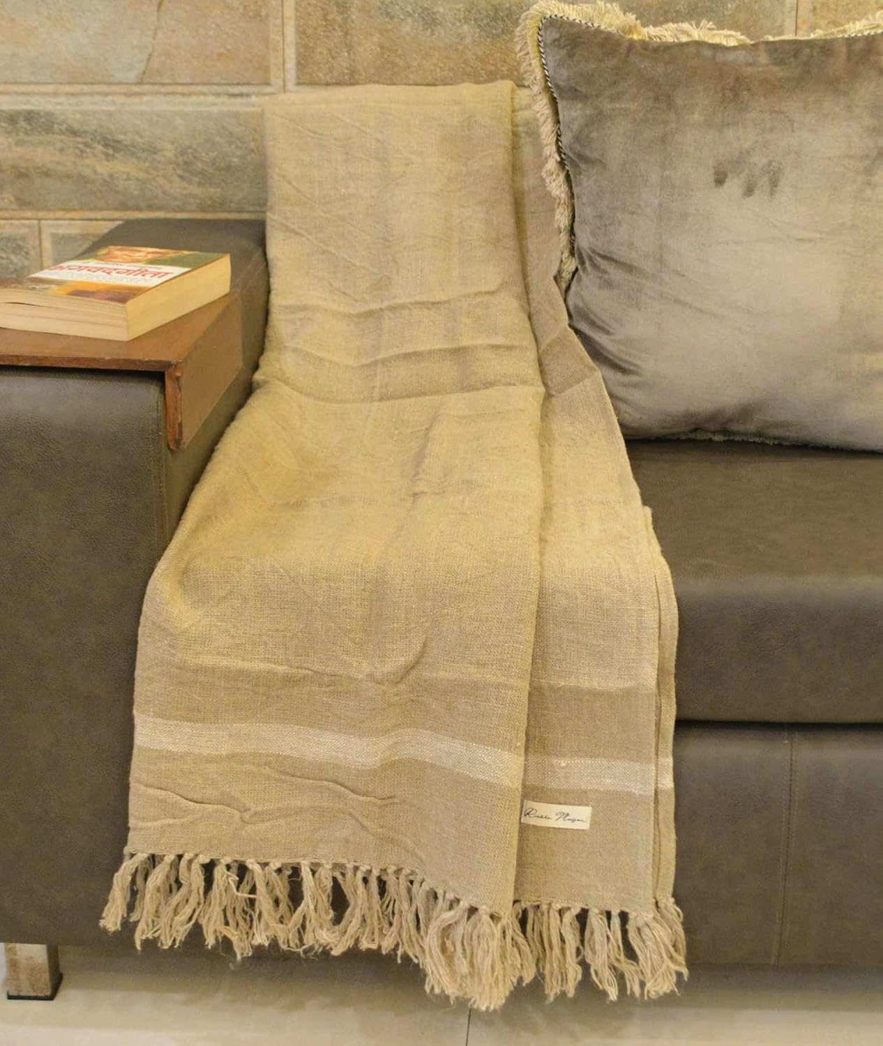R Home Linen Woven Throw Blanket with Fringes, 51 X 71 Inch, Beige. Amazon.in Home & Kitchen