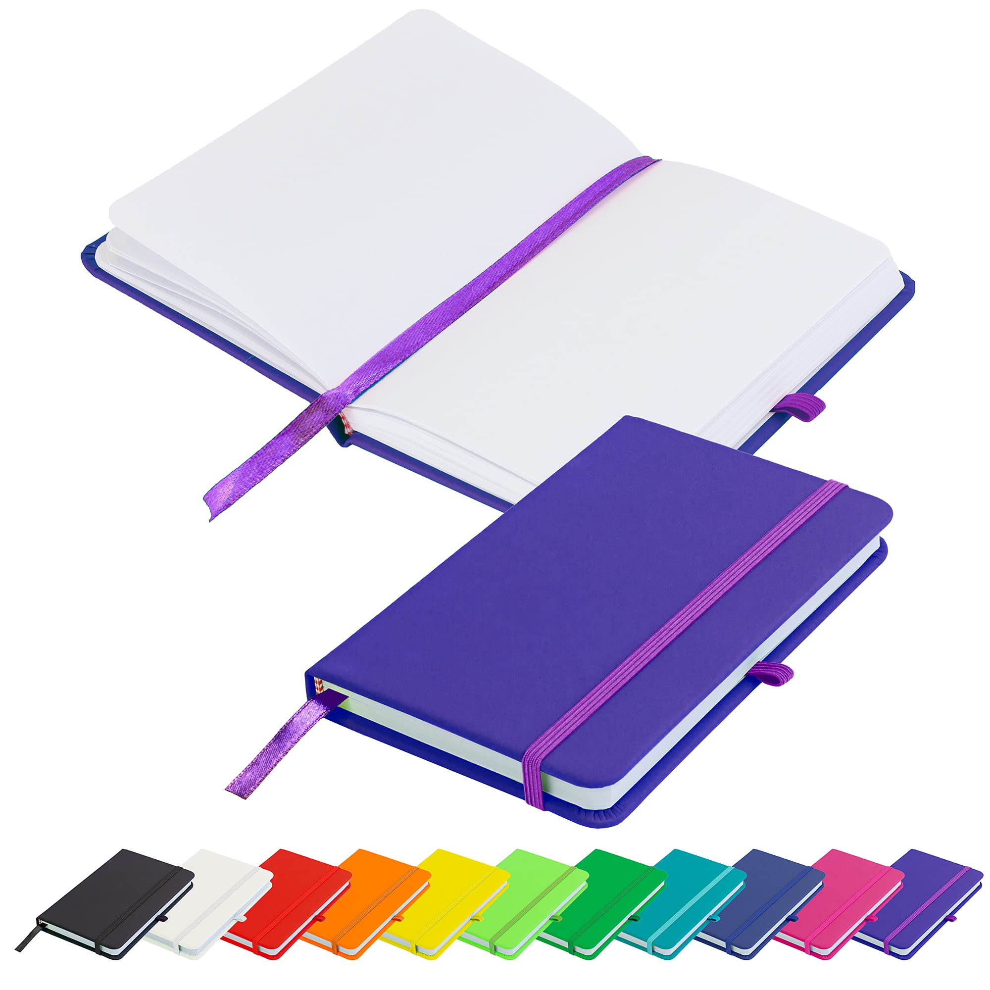 Savvy Bee Blanco Basic A6 Notebook Unlined Plain Page New Hardback Journal with pen loop, elastic closure, ribbon marker and pen loop Notepad Note Book Notes Diary Pad (Purple)