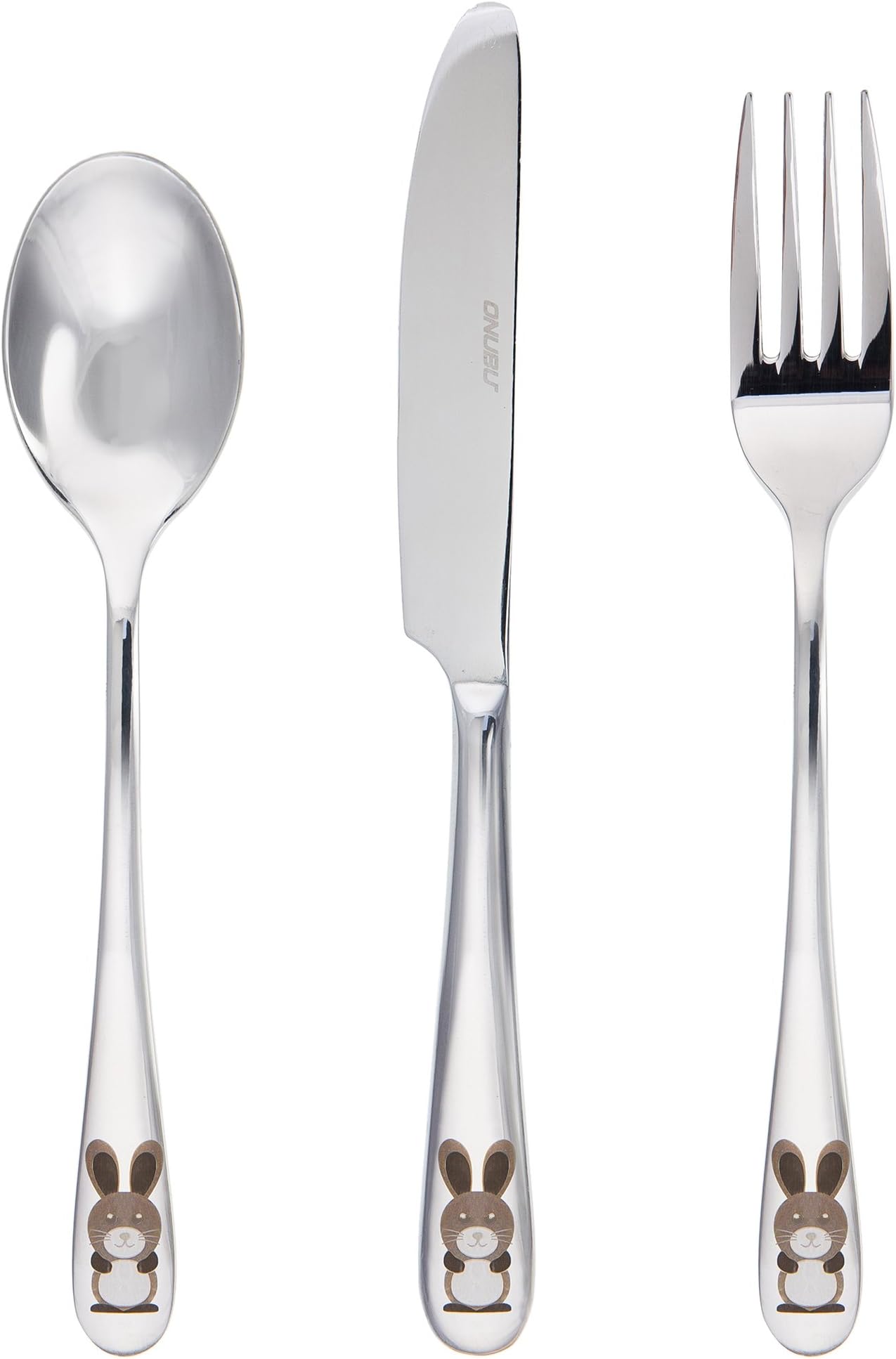 ONUBU Kids 18/10 Stainless Steel Utensil Set - Rabbit - 3 piece Flatware Knife Fork Spoon Set. Perfect Gifts for Preschoolers