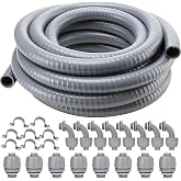 DWALE Liquid-Tight Conduit and Connector Kit,Flexible Non Metallic Liquid Tight Electrical Conduit,3/4inch 25ft Electrical Conduit Kit,with 8 Straight and 8 Angle Fittings Included,3/4 in. Dia
