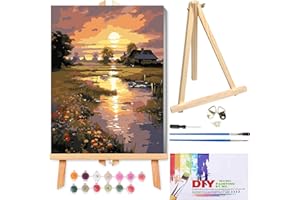 RYMILIE Paint by Numbers Kit for Adults Beginner & Kids Ages 8-12 with Wooden Frame Easy Acrylic on Canvas 9.45x11.8 inch with Paints and Brushes, Paint by Numbers Sunset for Gift Home Wall Decor
