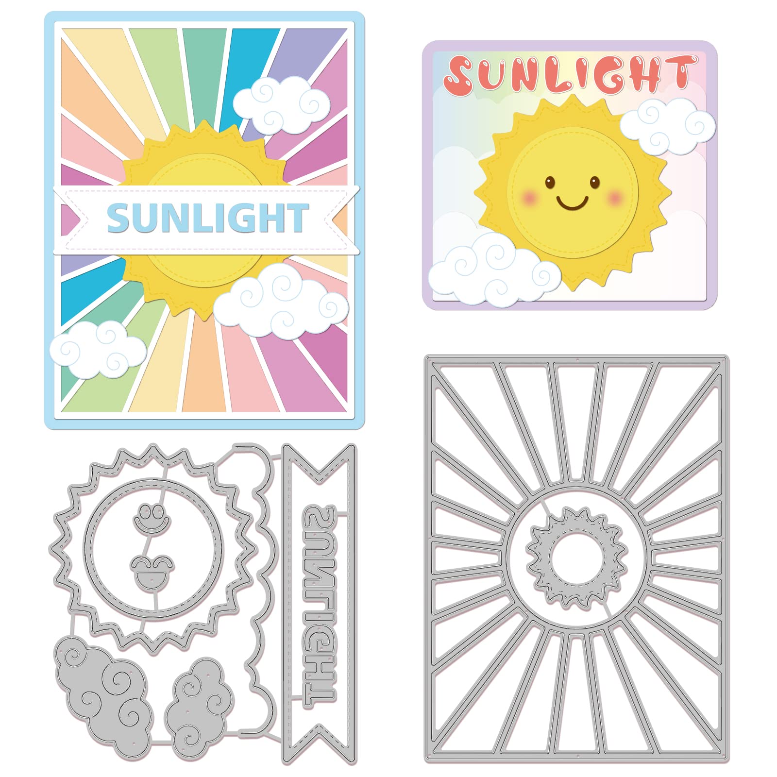 BENECREAT 2pcs Smile Sun Cutting Dies Stencils, Frame Sunlight Cloud Carbon Steel Stencil Templates for Scrapbooking, Card Making, Embossing DIY Paper Card