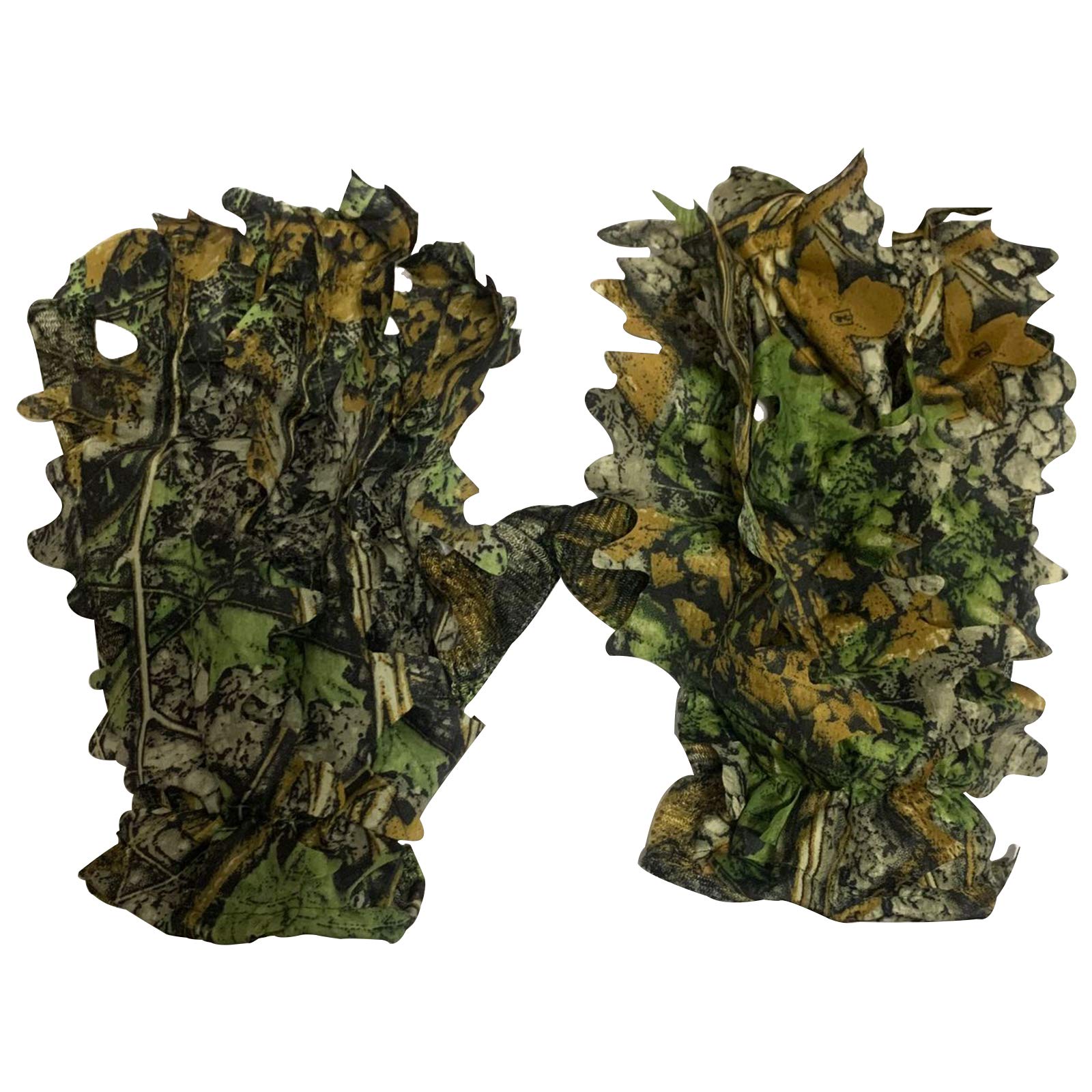 LQKYWNA Hunting Ghillie Camo Gloves,3D Anti-Slip Sports Leafy Pattern Camouflage Gloves Leaf Camouflage Suit Camo Gloves for Outdoor Woodland