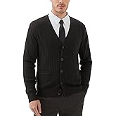 Kallspin Men's Cardigan Sweater Wool Blend Cable Knit V Neck Buttons Cardigan with Pockets