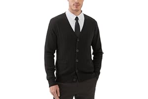 Kallspin Men's Cardigan Sweater Wool Blend Cable Knit V Neck Buttons Cardigan with Pockets