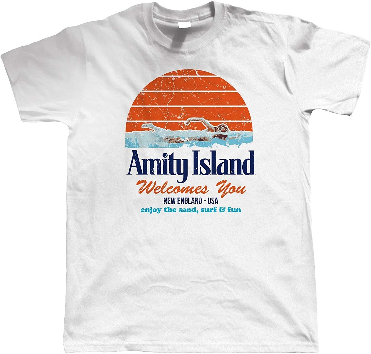 Amity Island Mens Funny T Shirt | Inspired by Jaws Blockbuster Film | Shark Quints Surf Beach You're Going to Need a Bigger Boat | Cool Birthday 1975 Present Him Dad Husband Movie Fan