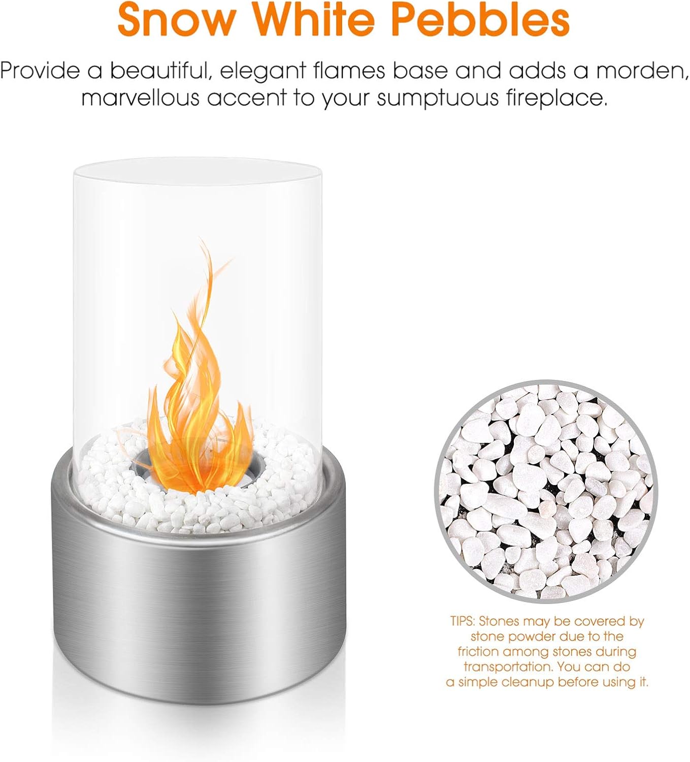 BRIAN & DANY Tabletop Bio Ethanol Fireplace with Cylindrical Glass