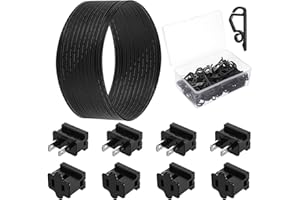 Yoojahow 109 Pcs SPT-2 50FT Christmas Electrical Wire with Female and Male Vampire Plugs & Light Clip Weatherproof 18awg 2-Conductor Wire for Christmas LED Lighting Holiday Party Supplies (Black)