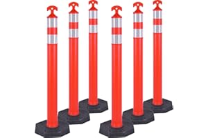 OranLite Traffic Delineator Post Cones with Heavy-Duty Octagonal Rubber Base, Channelizer Post Kit for Road Construction Work, Traffic Guidance, Garage Parking, Crowd Control (6, 42")