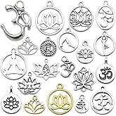 Kinteshun Yoga OM Lotus Flower Charm Pendant Bracelet Bead Charm for DIY Jewelry Making Findings(40pcs)