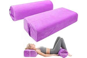 JZHLLA 2 PCS Yoga Bolster Pillow for Restorative Yoga, High Density Foam Meditation Bolster with Washable Velvet Cover and Carry Handle Meditation Pillow Set with Round and Rectangular