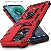 Muntinfe for Motorola Moto G 5G 2024 Case with HD Screen Protector & Slide Camera Cover, [Military Grade] 16ft. Drop Tested Protective Case with Ring Magnetic Kickstand for Moto G 5G 2024, Red