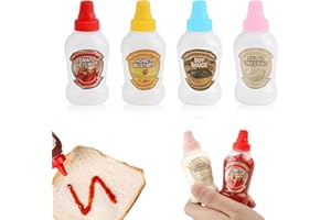 Mini Condiment Bottles Set of 4, 40ml Reusable Squeeze Containers with Leak-Proof Caps for Lunch Box, Office, Picnic, Travel 