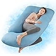 Wndy's Dream Pregnancy Pillow with Cooling Cover, Side J Type Full-Body Pillow for Back, Legs and Belly Support, Comfortable Slumber for Pregnant Women(Blue)