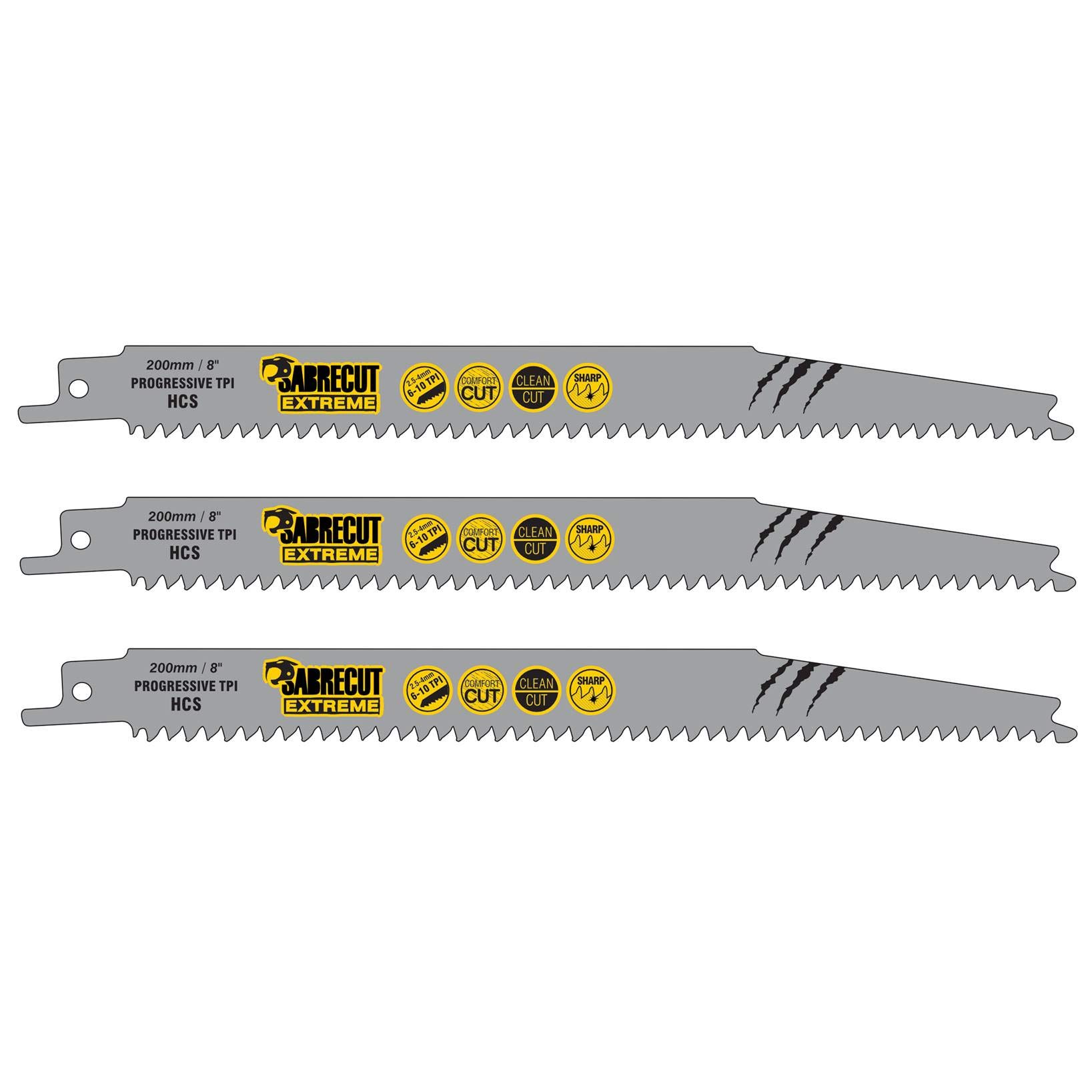 3 x SabreCut SCRS2345X_3 200mm 6-10 TPI S2345X Very Fast Wood Cutting Reciprocating Sabre Saw Blades