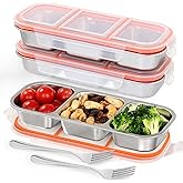 RBZPFMO 3 Pack Leakproof Stainless Steel Snack Containers with Lids, Reusable 3 Compartment Lunch Container, Stackable Snack Bento Box for Work, Travel & Picnic