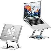 Briteroh Laptop Stand for Desk, Adjustable Metal Foldable Laptop Riser with 360° Rotation & Football Vent Pattern, Ergonomic Computer Notebook Holder for MacBook Air Pro, Dell XPS, HP 10-17.3", Silver