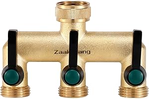 ZaakWang Brass Garden Hose Splitter, 3/4" 3 Way Tap Splitter,Hose Tap Splitter Connection with 3 Individual On/Off Valve and Extended Handle, Hose Pipe Tap Splitter for Garden Outdoor Home