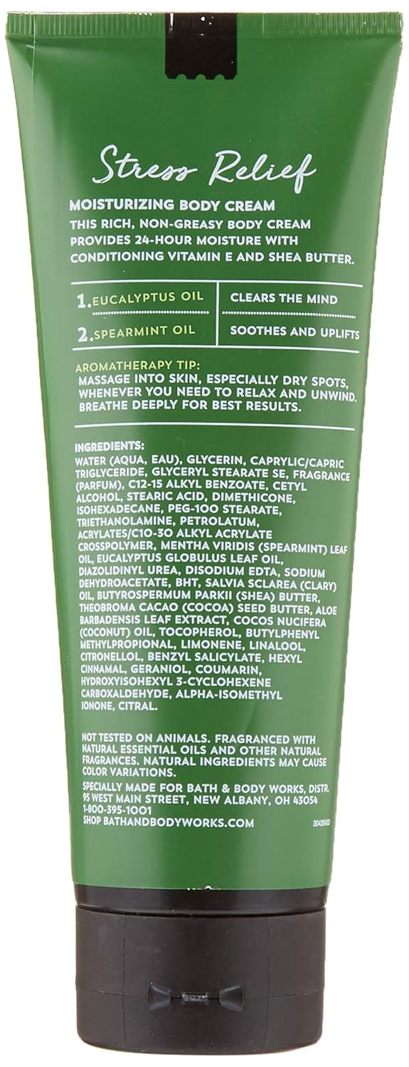 Bath & Body Works Aromatherapy Stress Relief Eucalyptus Spearmint Body Cream 8.0 oz, 226g (2 Pack) : Beauty
