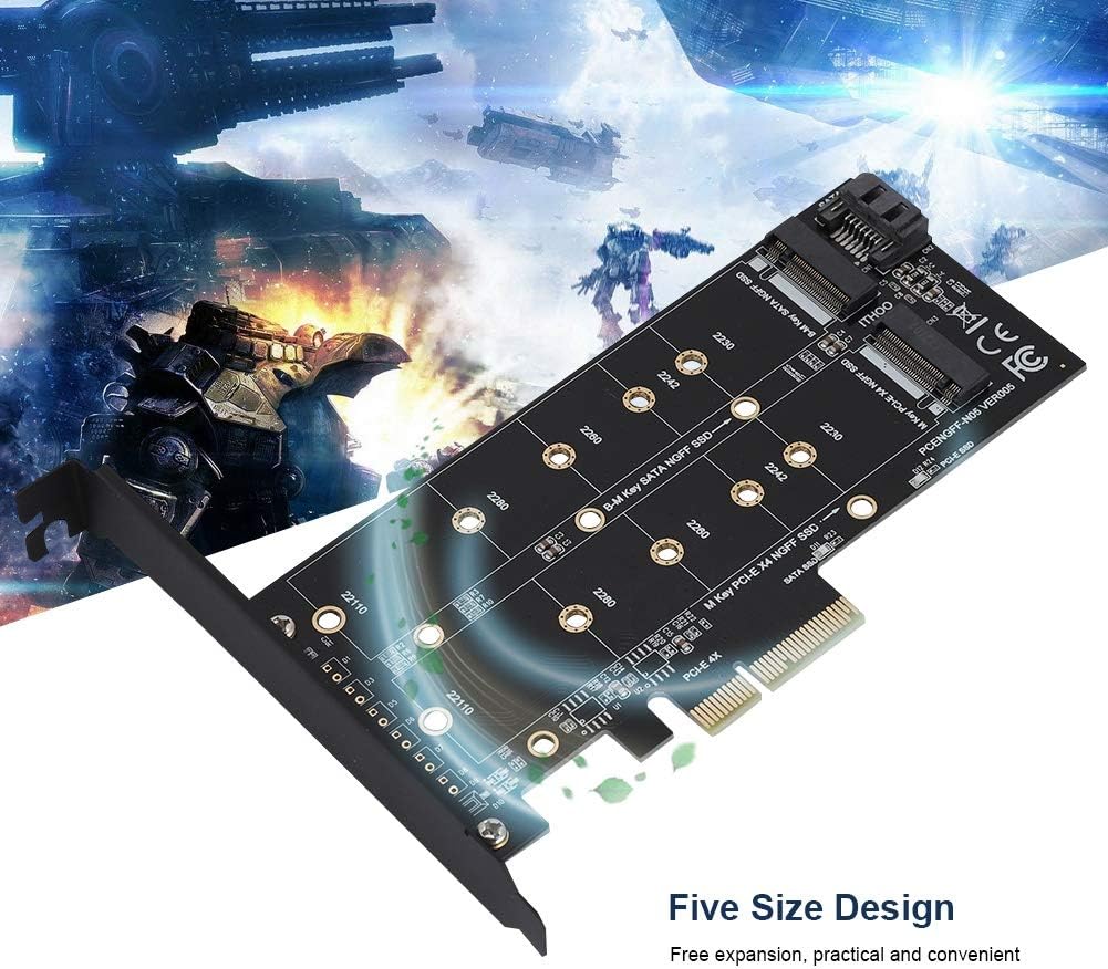 Zerone PCI-E 4X to M.2 Adapter Card PCI-E Riser Card B-key+M-key Expansion Dual Interface for NVMe SSD NGFF - Image 4